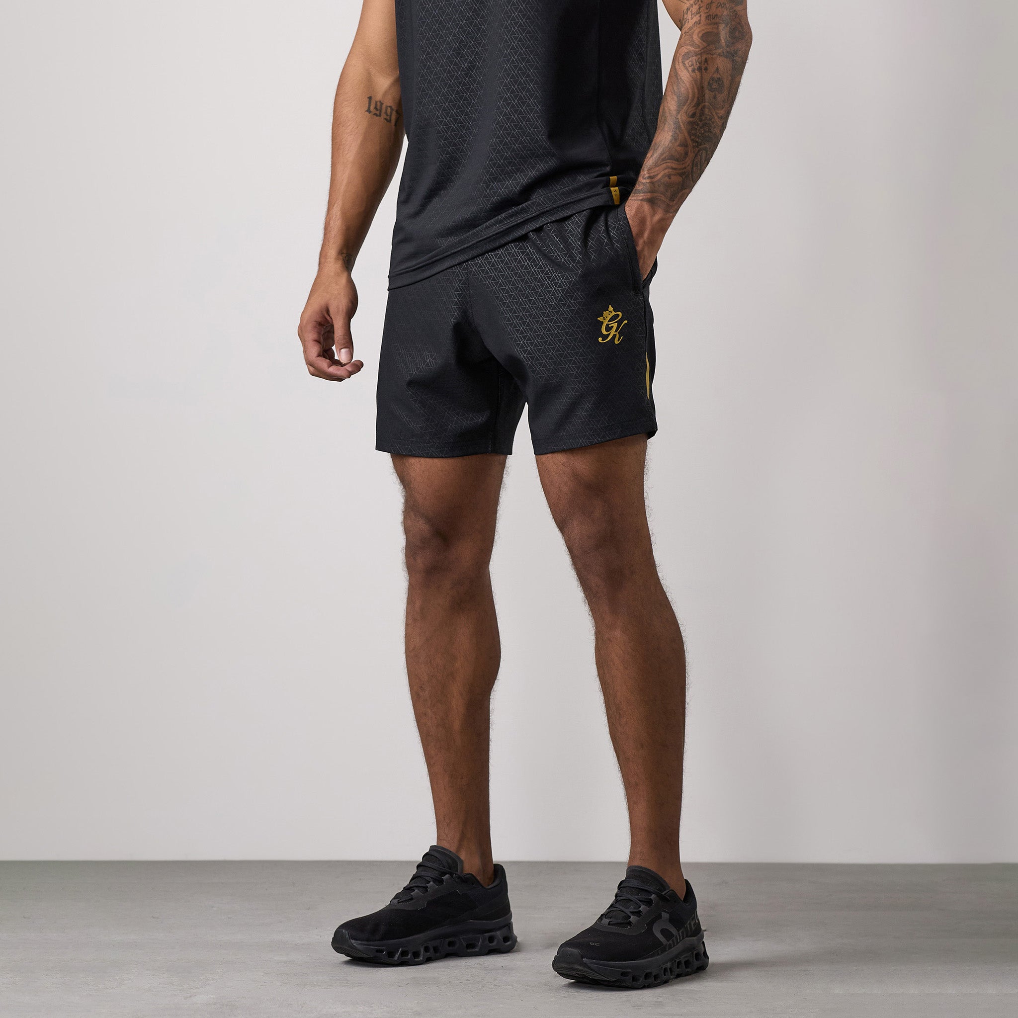 Gym King Debossed Short - Black/Gold Xs