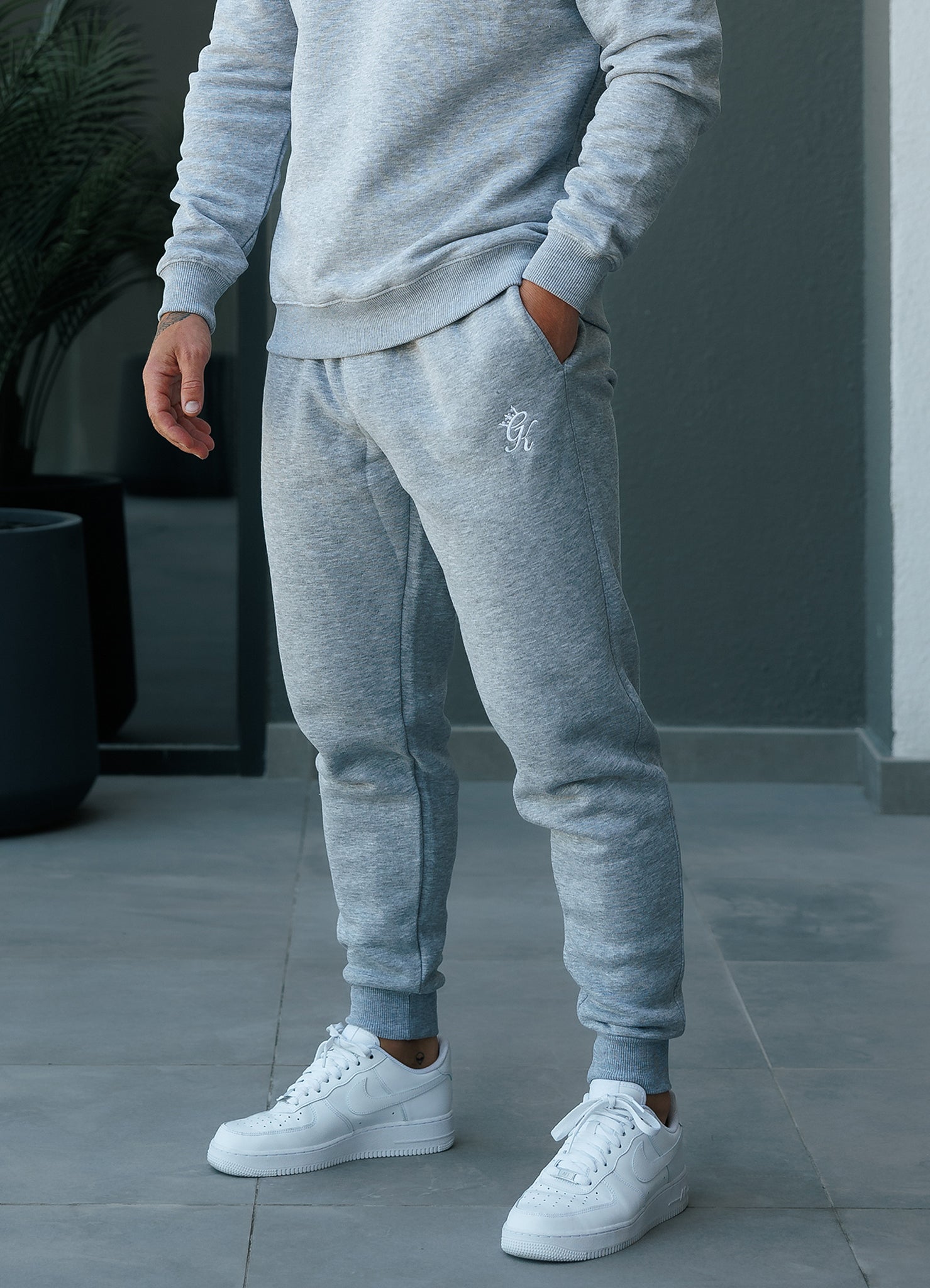 Gym King Fundamental Crew Tracksuit - Grey Marl