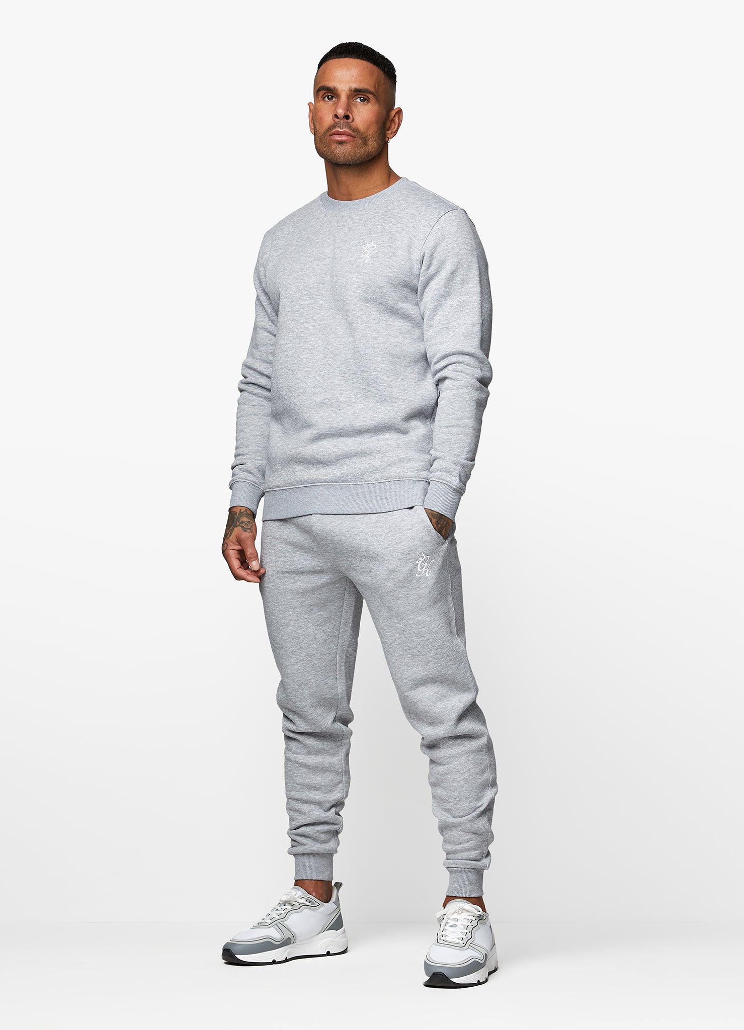 Gym King Fundamental Crew Tracksuit - Grey Marl