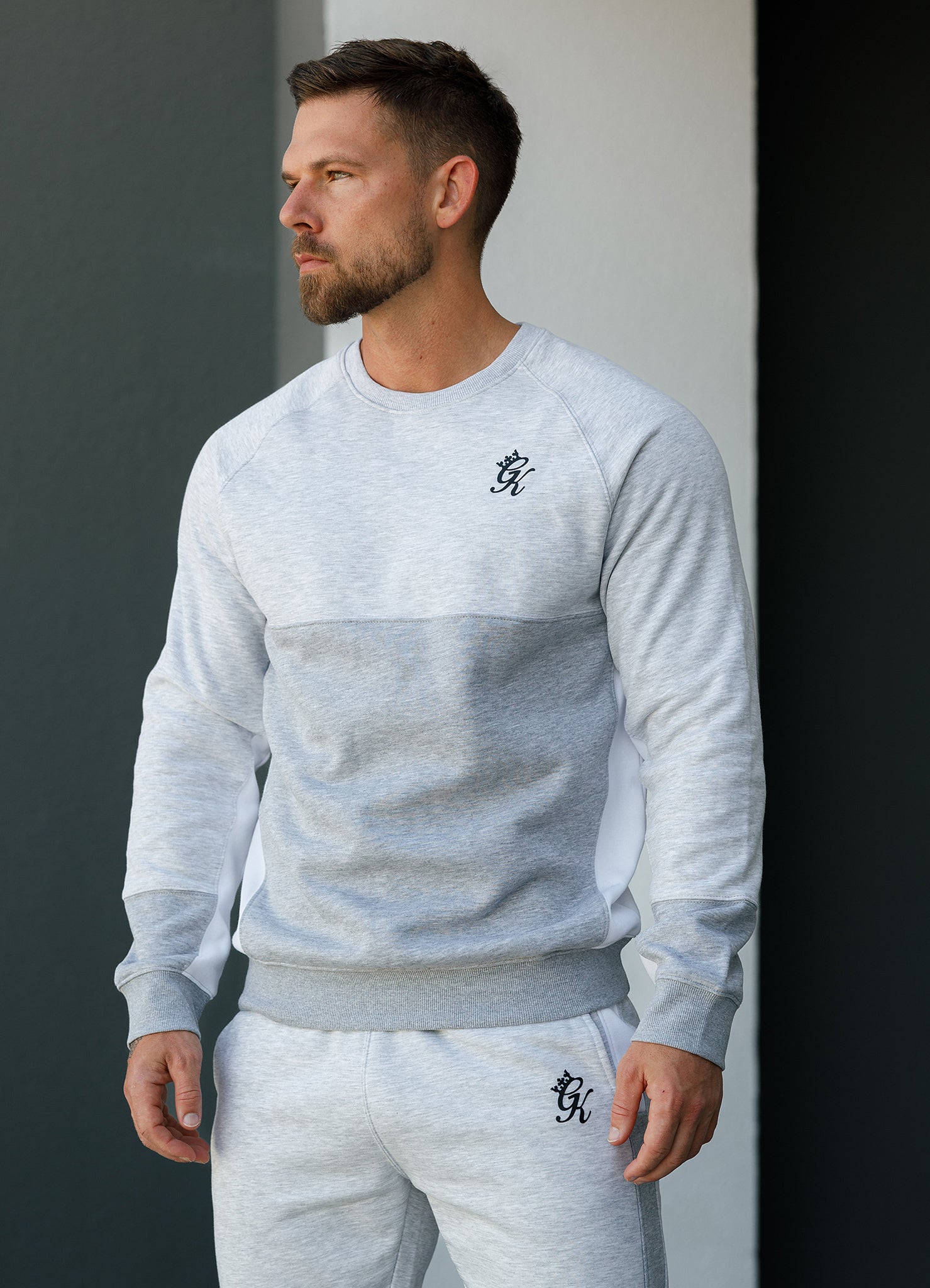 Gym King Minefield Crew Tracksuit - Snow Marl