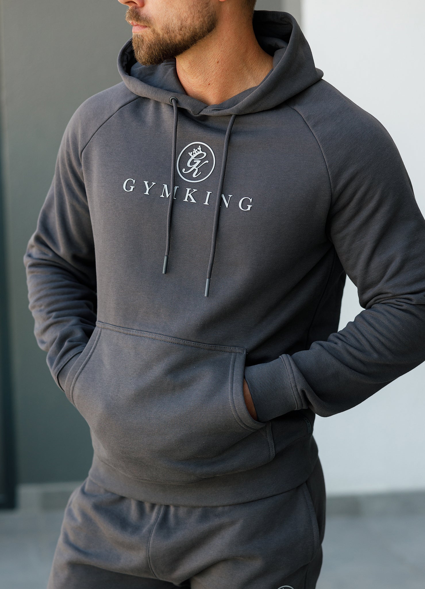 Gym King Pro Logo Fleece Hood - Onyx Grey Xs