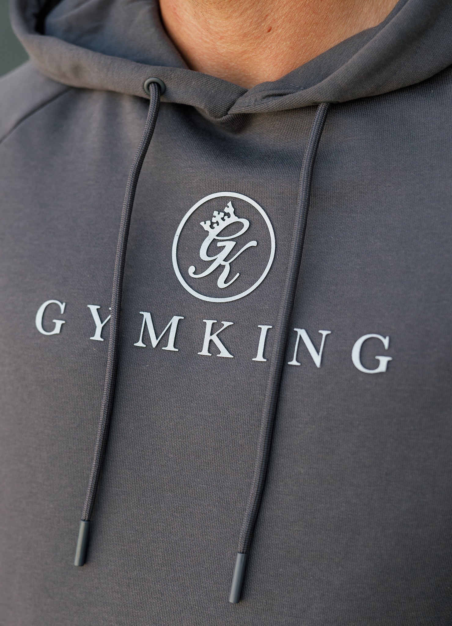 Gym King Pro Logo Fleece Hood - Onyx Grey Xs