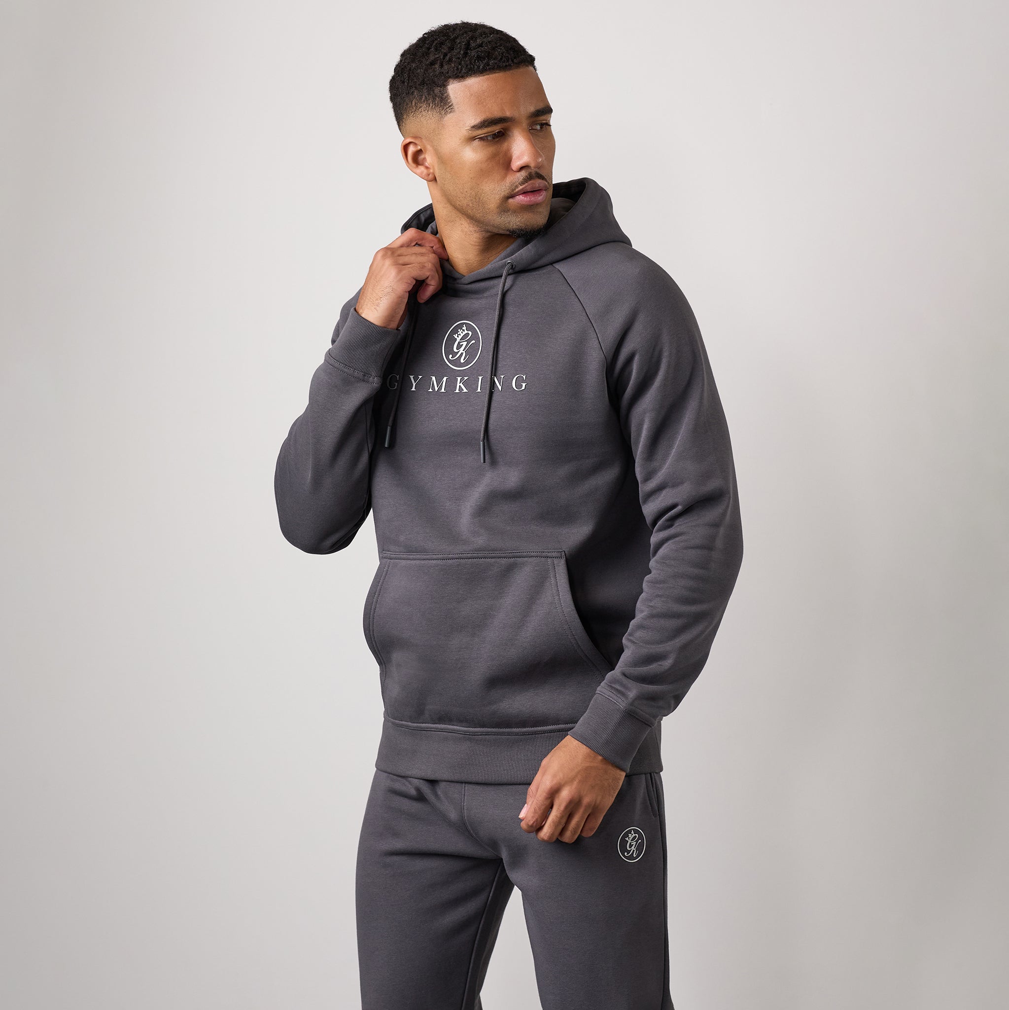 Gym King Pro Logo Fleece Hood - Onyx Grey Xs