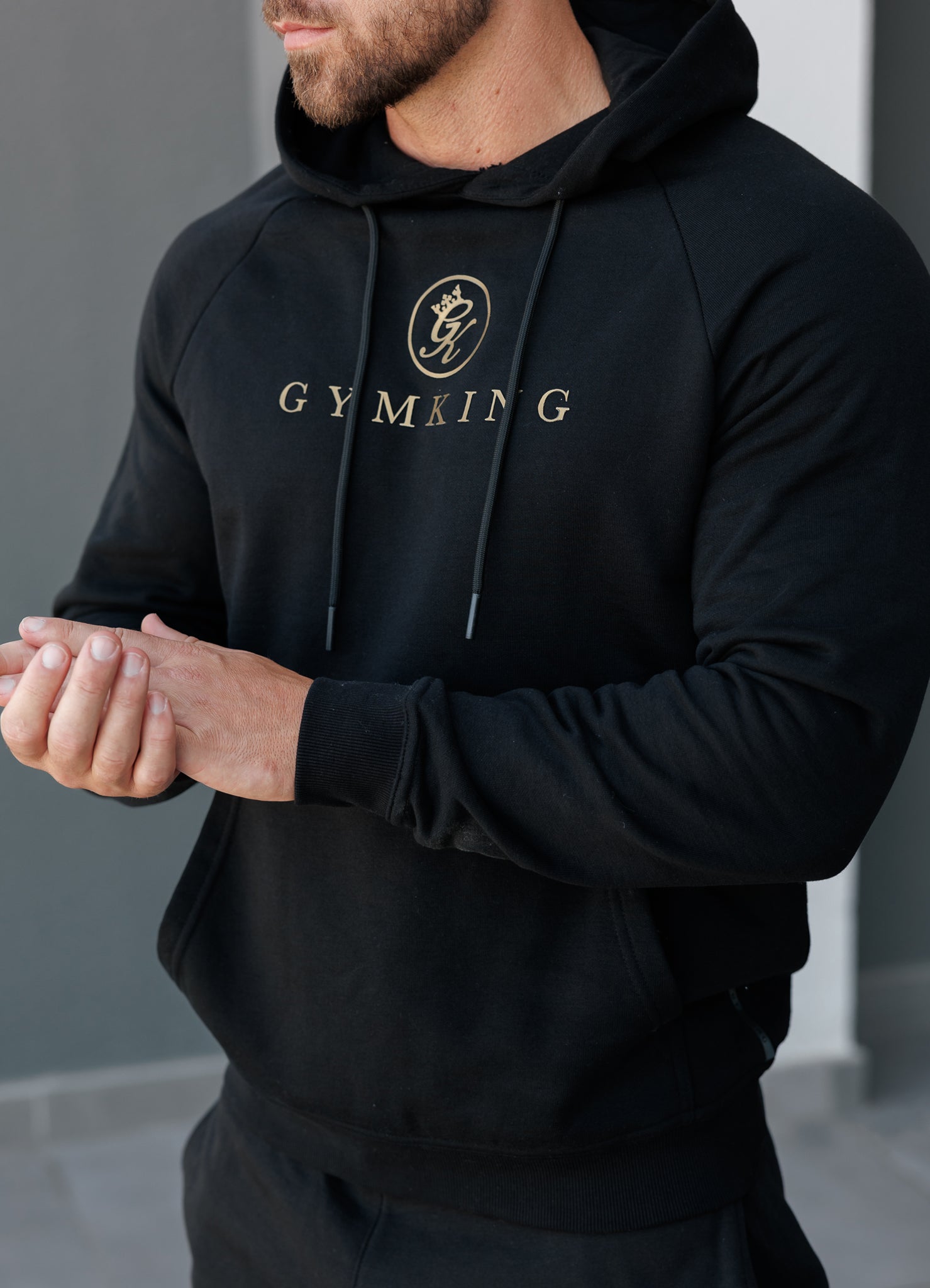 Gym King Pro Logo Fleece Hood Tracksuit - Black/Gold