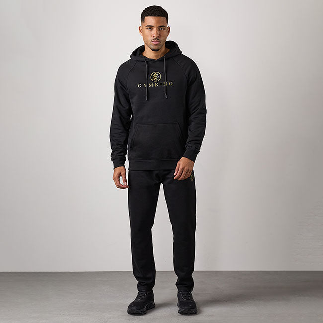 Gym King Pro Logo Fleece Hood Tracksuit - Black/Gold