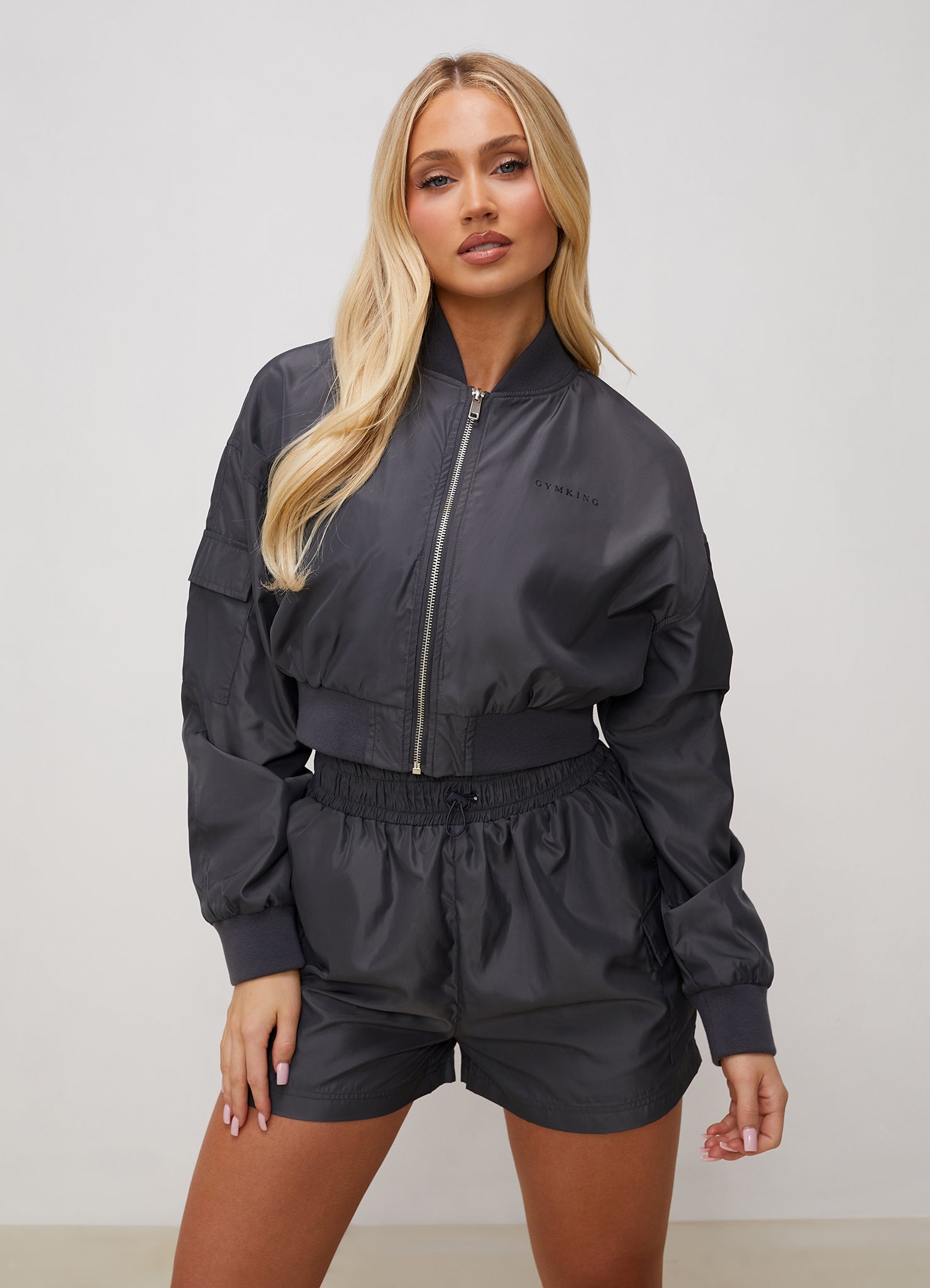 Gym King Satin Cargo Bomber - Graphite 10